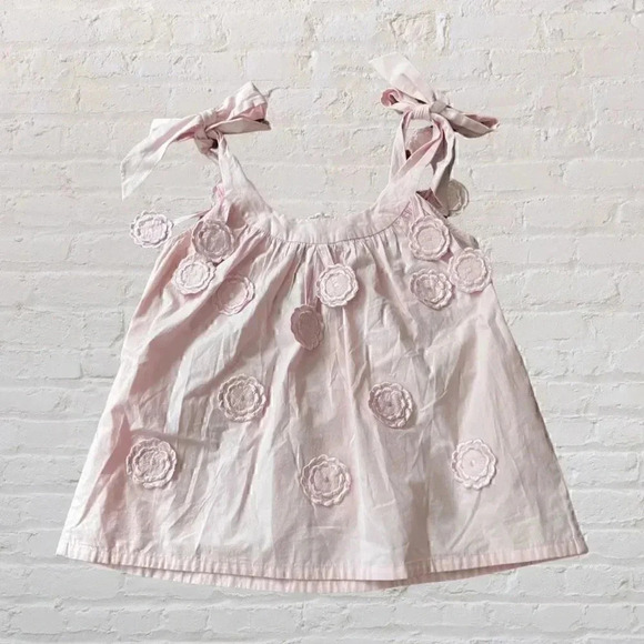 Gretchen Scott Girly Girl Pale Light Pink Blouse Shoulder Ties Embroidered Dangl - Picture 2 of 4